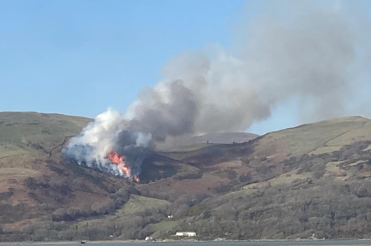 A fire was spotted east of Aberdyfi at 1pm on Thursday 6 March