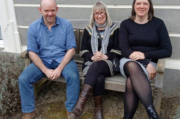 Cambrian Railway Partnership chair Neil Scott with development officer Deborah Justice (centre) and PAVO senior officer for Third Sector Claire Sterry.