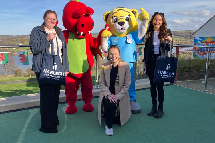 Josie, Lucy and Brittany with some of the gift bags donated by Harlech Foodservice